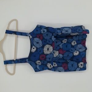 Loft Women's Linen Tank Top Size 6 Blue Floral Square Neckline Lightweight Crop